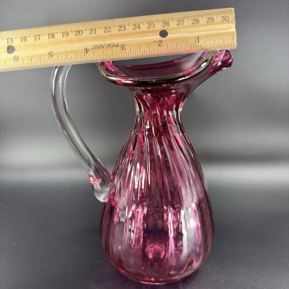 Vintage Rossi Glass Cranberry Pitcher Carafe Hand Blown Canadian Glass VTG - Picture 3 of 16